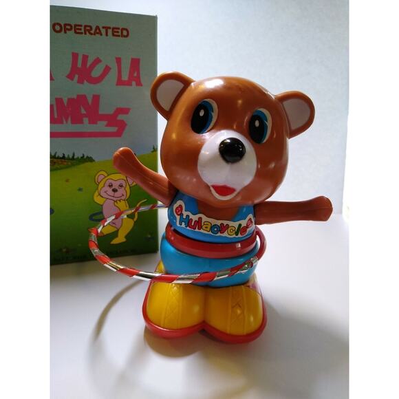 Hula Hula Animals Brown Bear With Hoop Battery Operated Vintage Toy NOS In Box - Picture 12 of 12